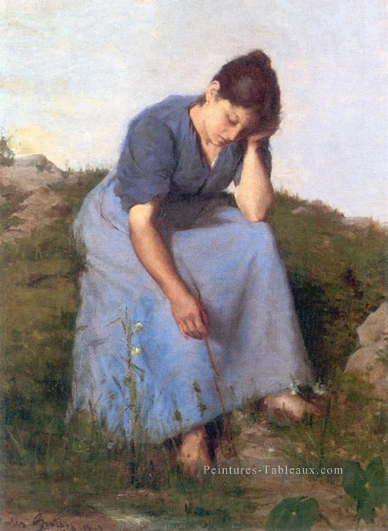Jeune femme dans un champ Réaliste campagne Jules Breton Peintures à l'huile